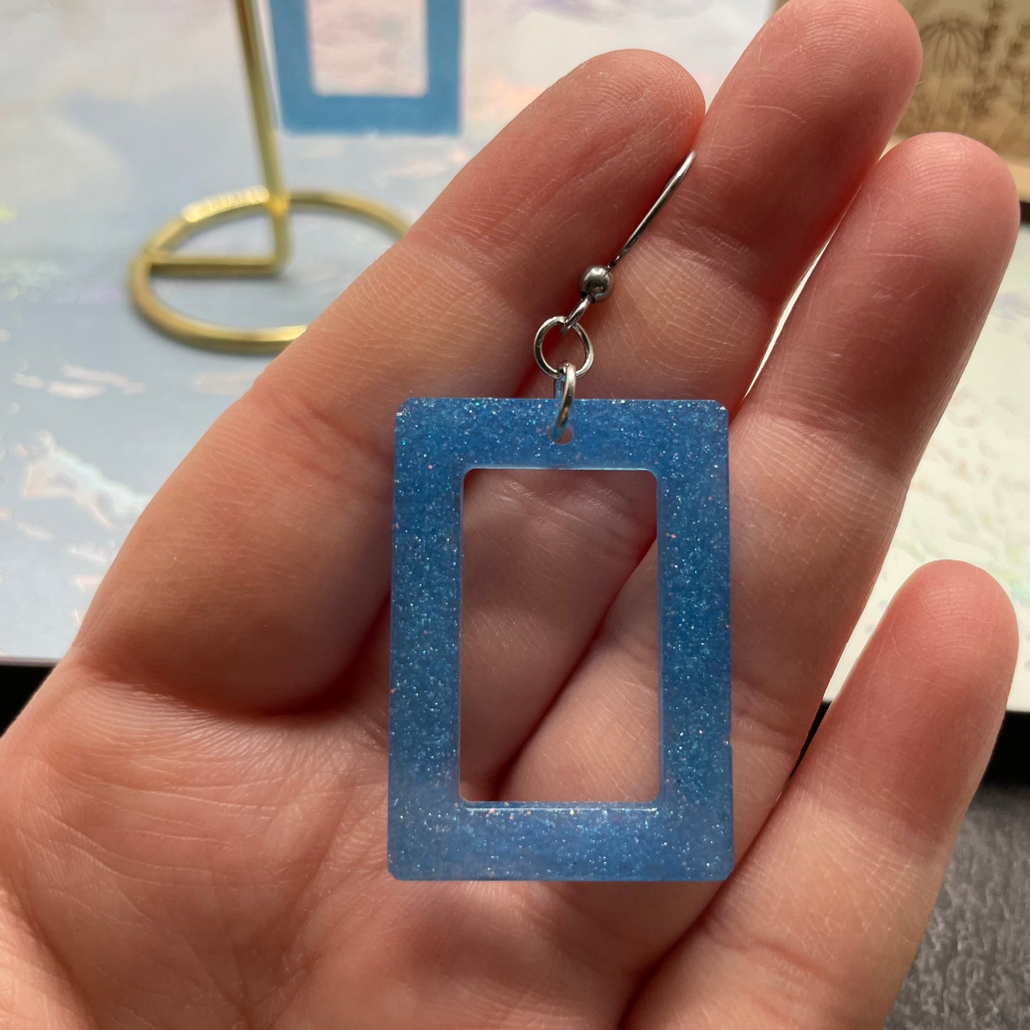 Sparkly Blue Rectangle Earrings