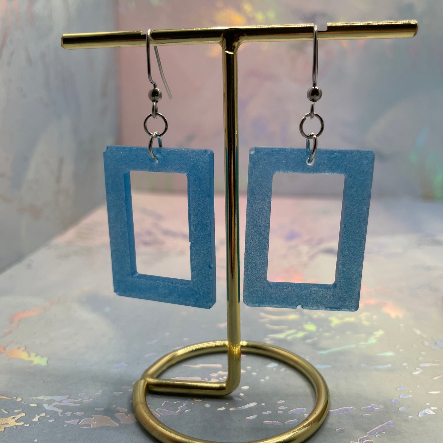 Sparkly Blue Rectangle Earrings