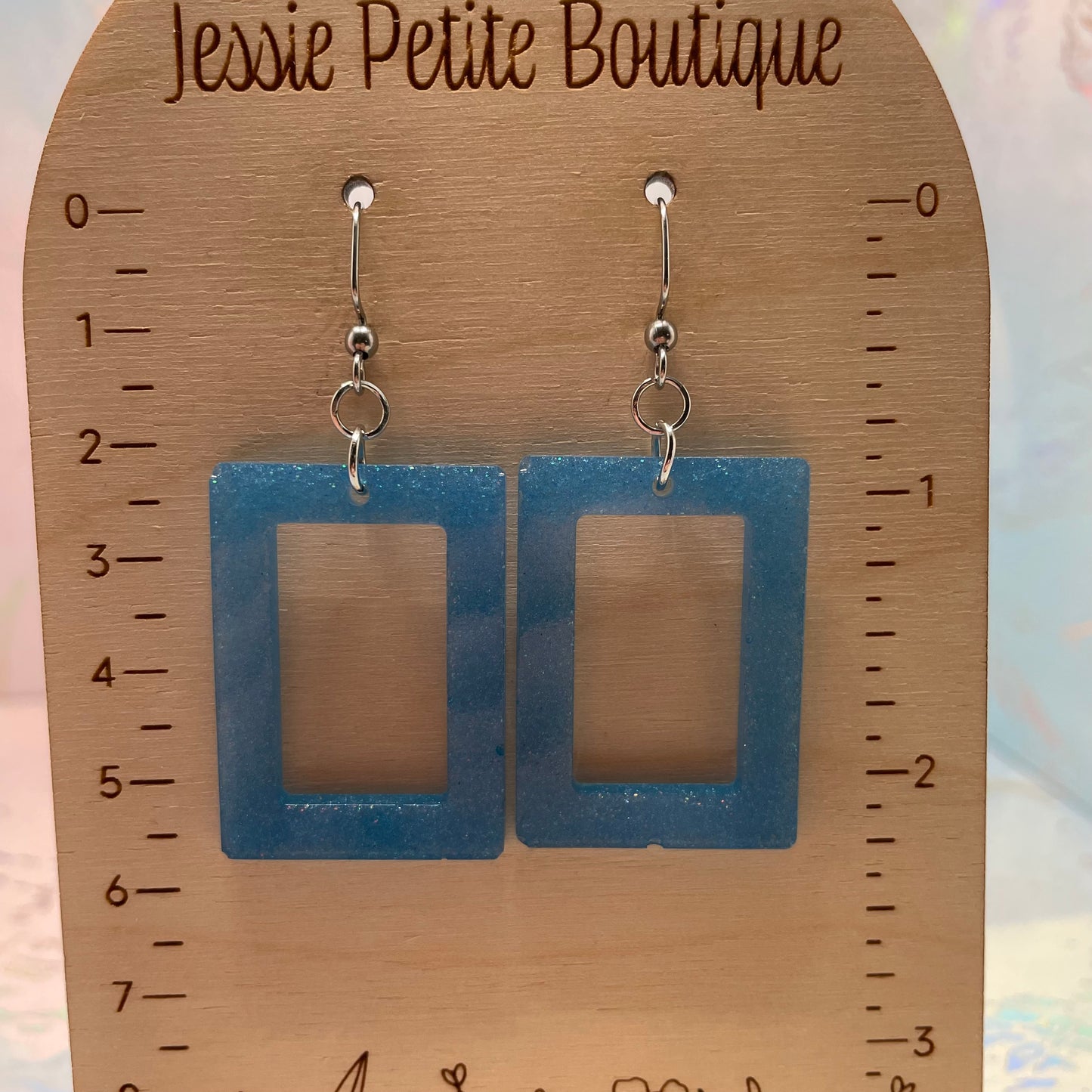 Sparkly Blue Rectangle Earrings