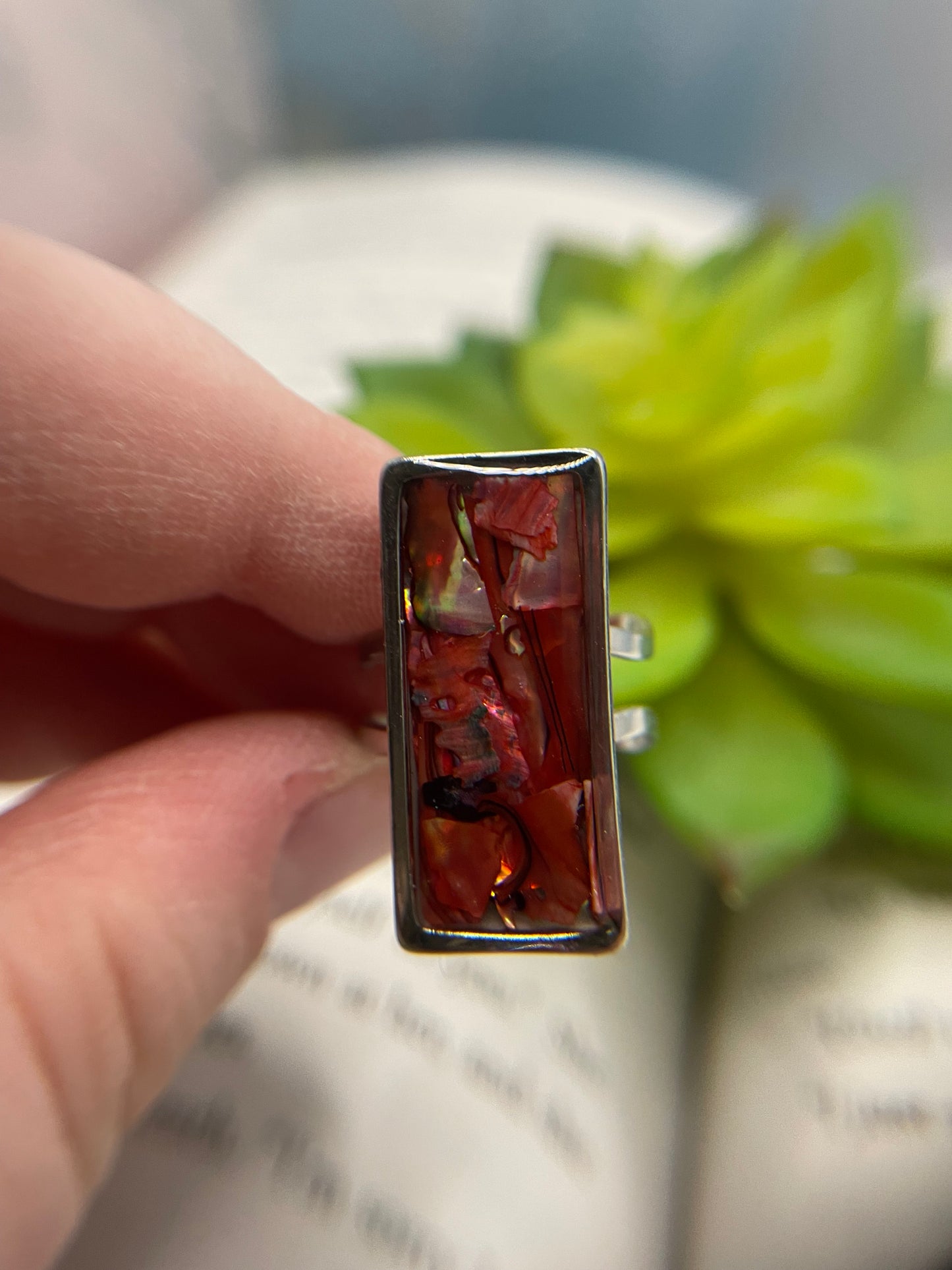 Rectangular Shell Rings – Silver Stainless Steel (Adjustable)