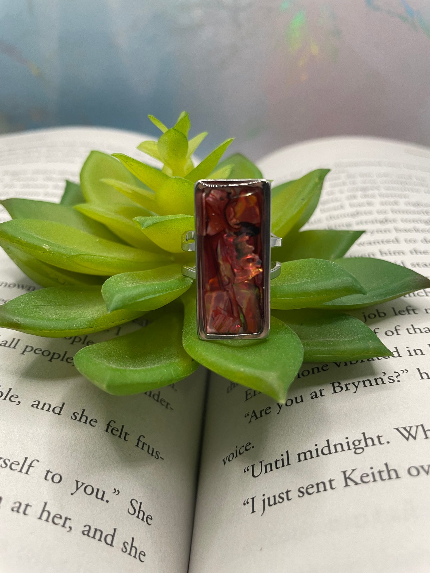 Rectangular Shell Rings – Silver Stainless Steel (Adjustable)