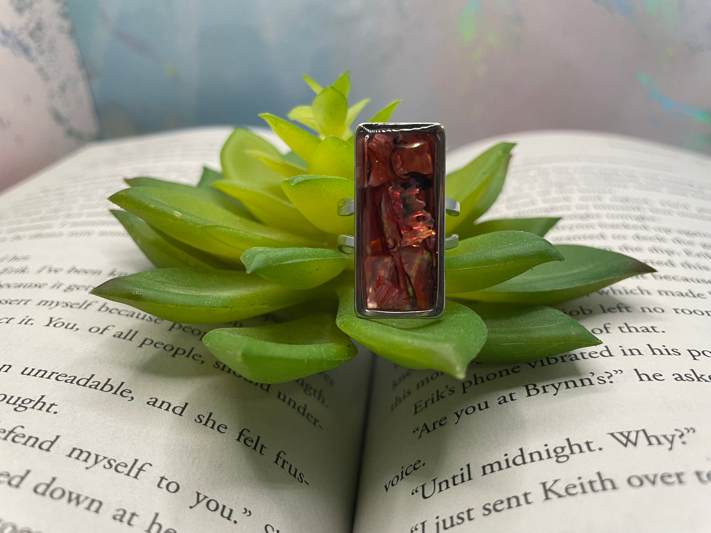 Rectangular Shell Rings – Silver Stainless Steel (Adjustable)