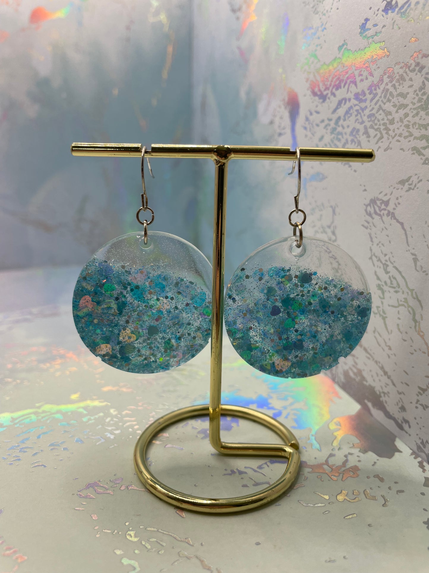 Sparkly Blue Mermaid Round Earrings