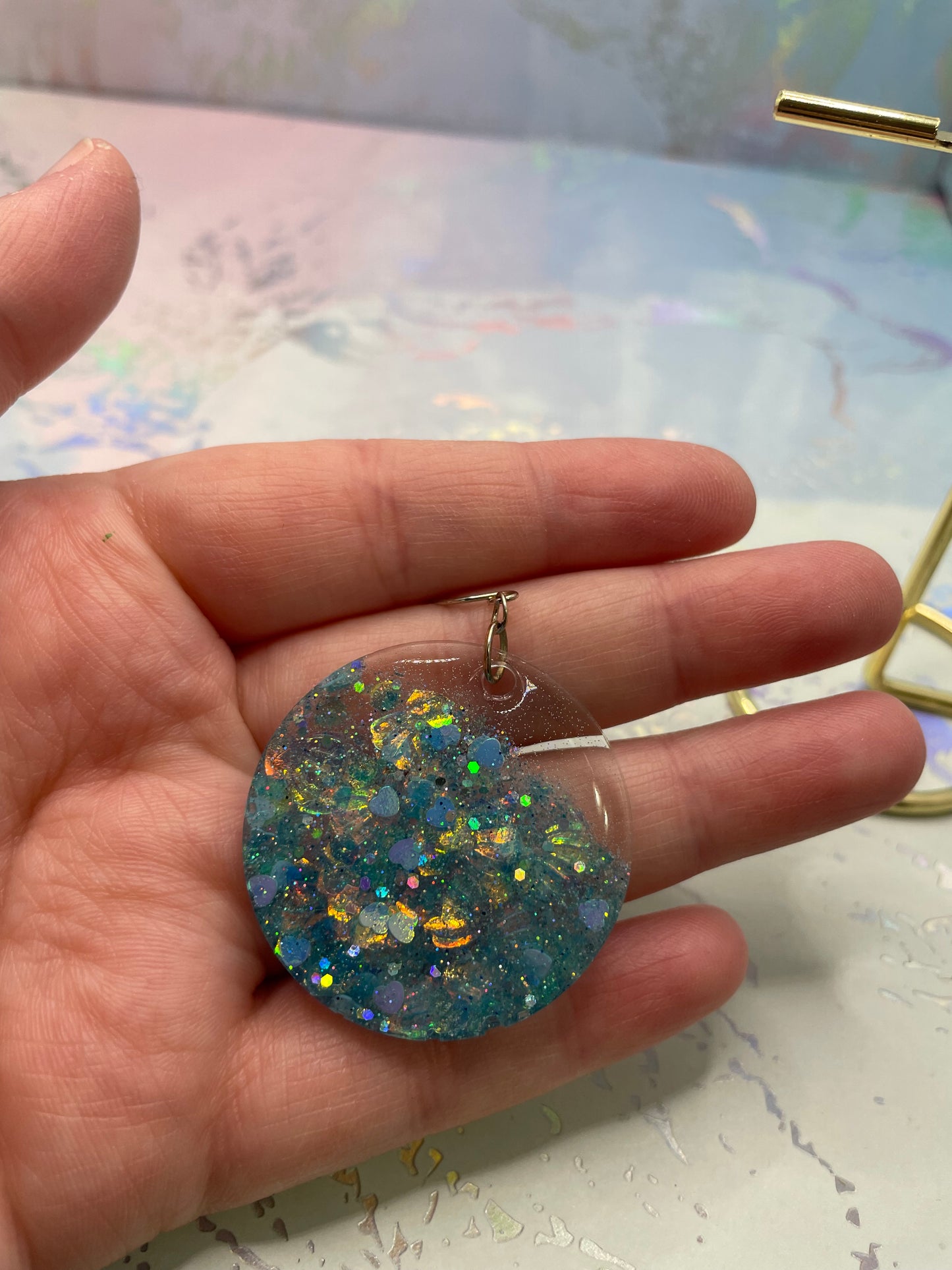 Sparkly Blue Mermaid Round Earrings