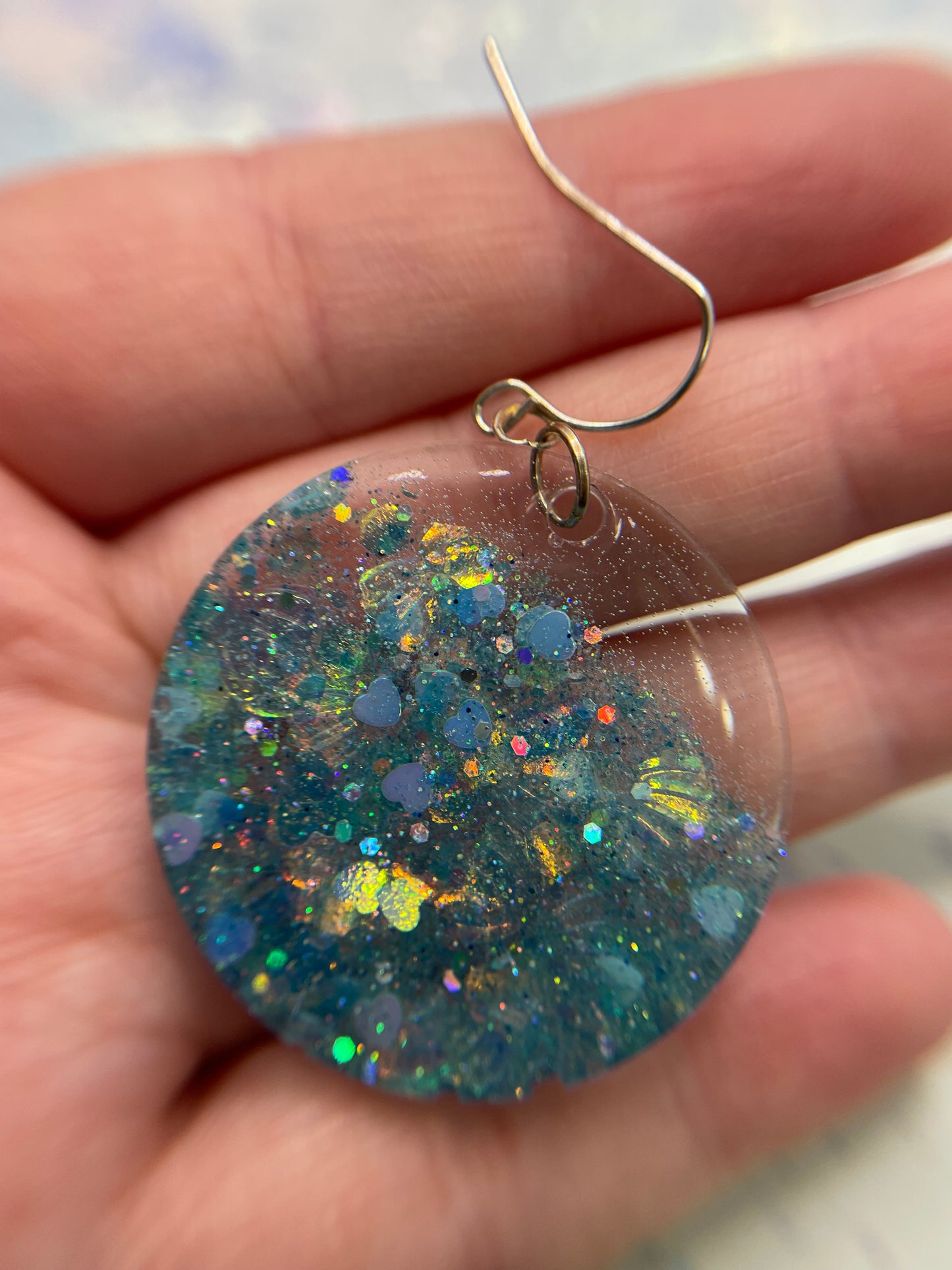 Sparkly Blue Mermaid Round Earrings