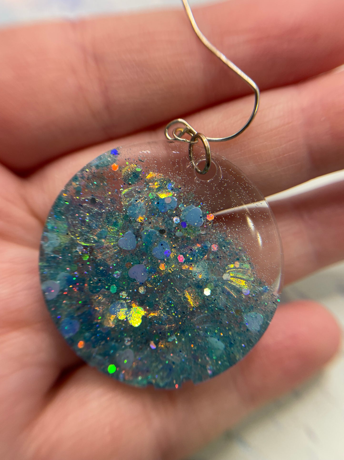 Sparkly Blue Mermaid Round Earrings