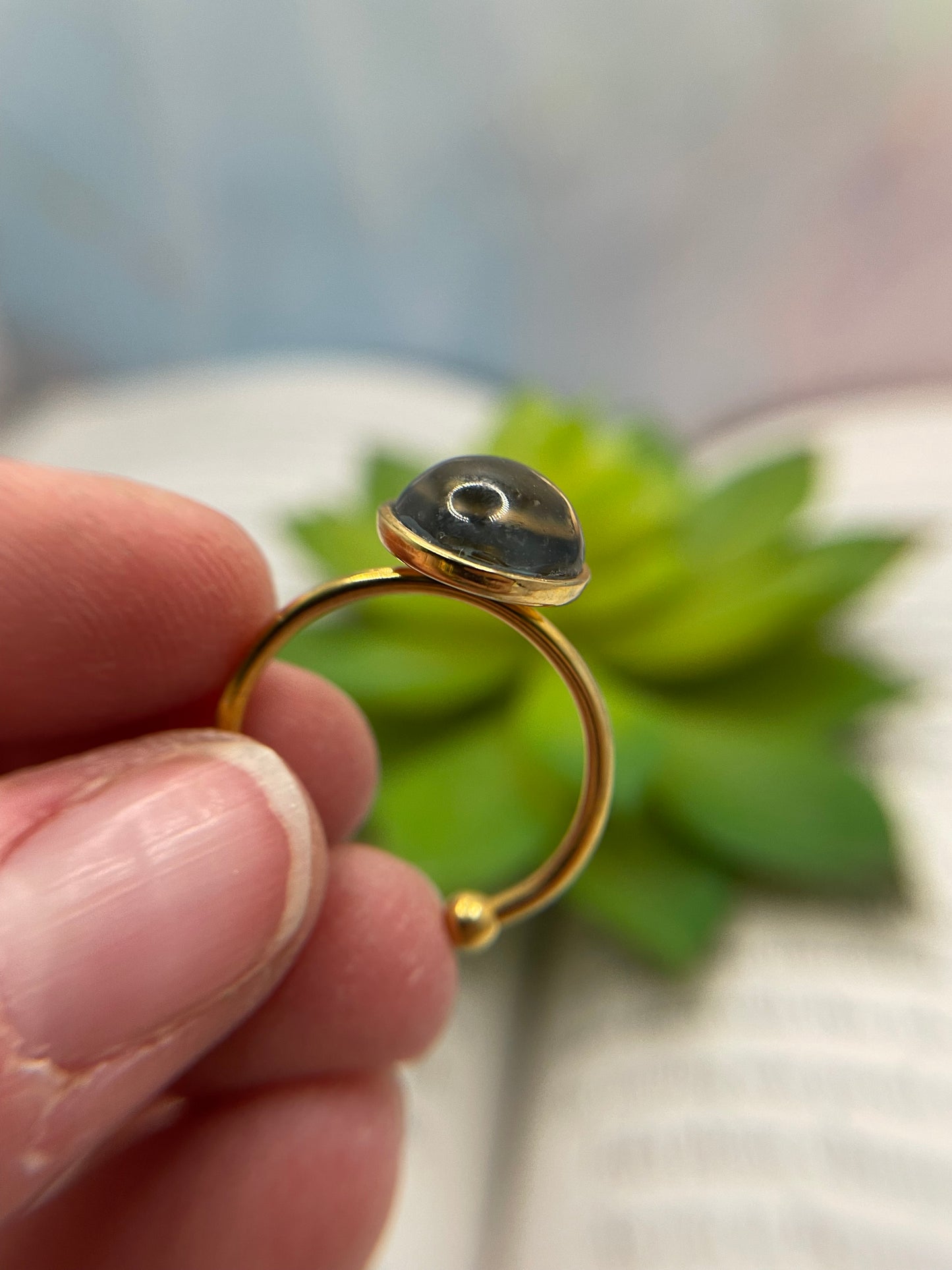 Bague cabochon d’humeur – acier inoxydable (ajustable)