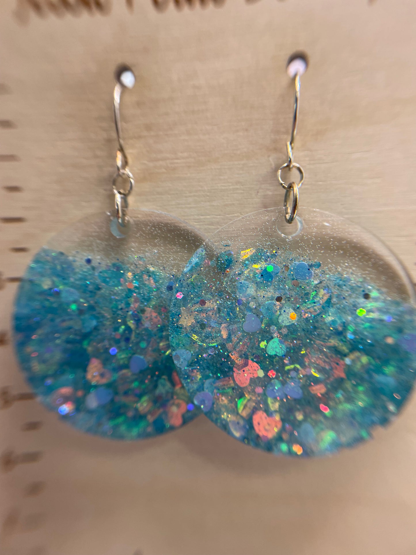 Sparkly Blue Mermaid Round Earrings