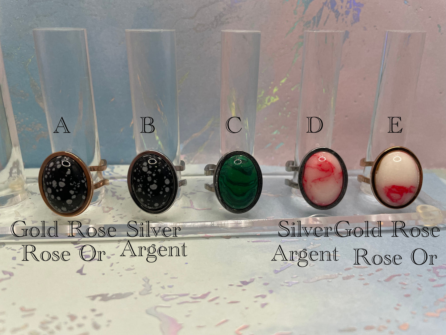 Bagues Ajustables à Pierre Ovale — Acier Inoxydable