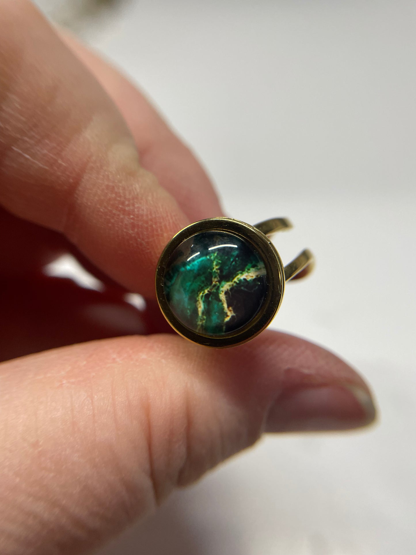 Adjustable Marble Cabochon Rings – Stainless Steel