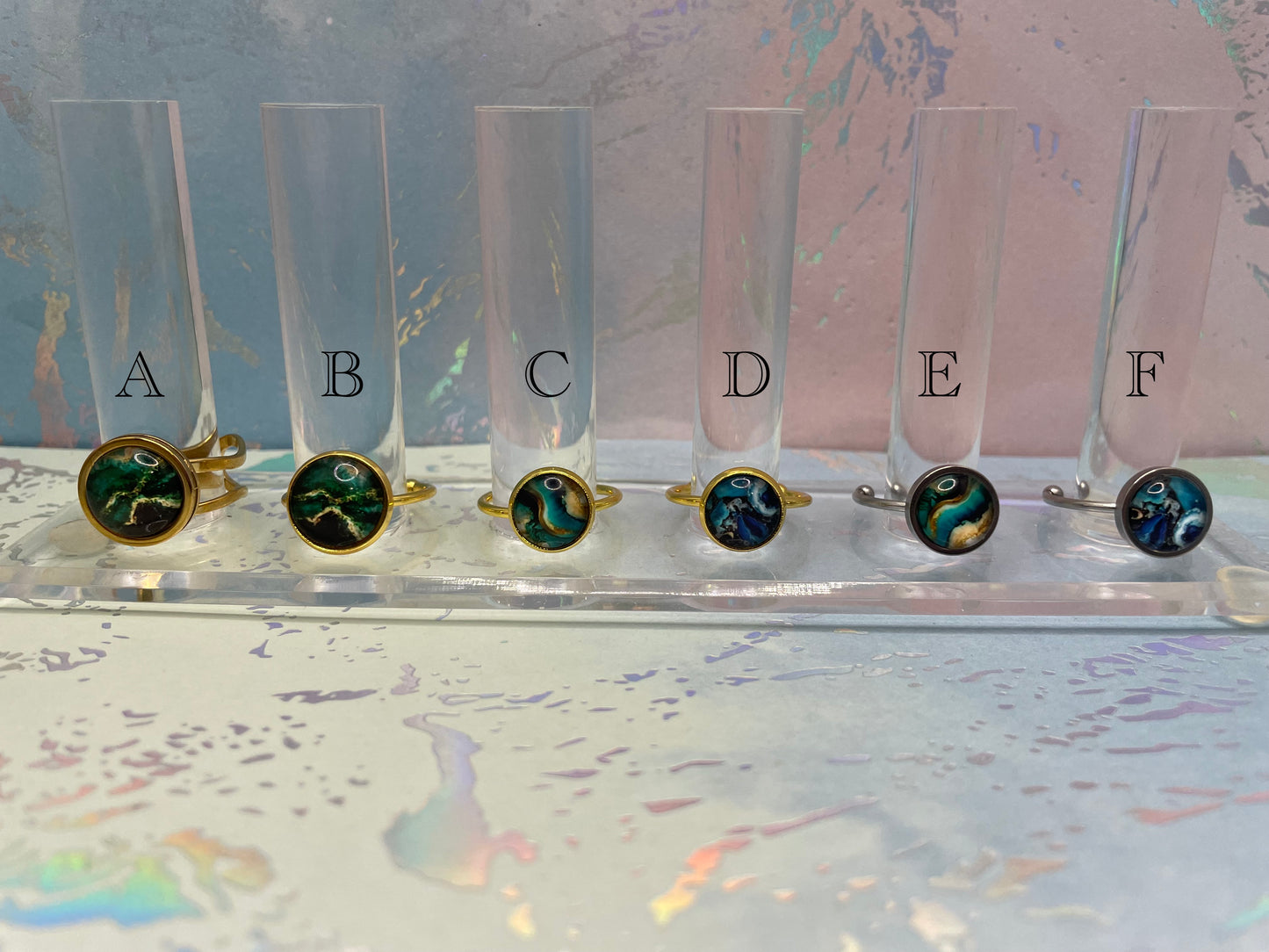 Adjustable Marble Cabochon Rings – Stainless Steel