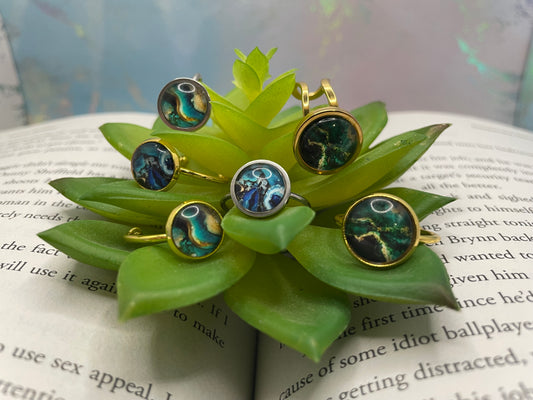 Adjustable Marble Cabochon Rings – Stainless Steel