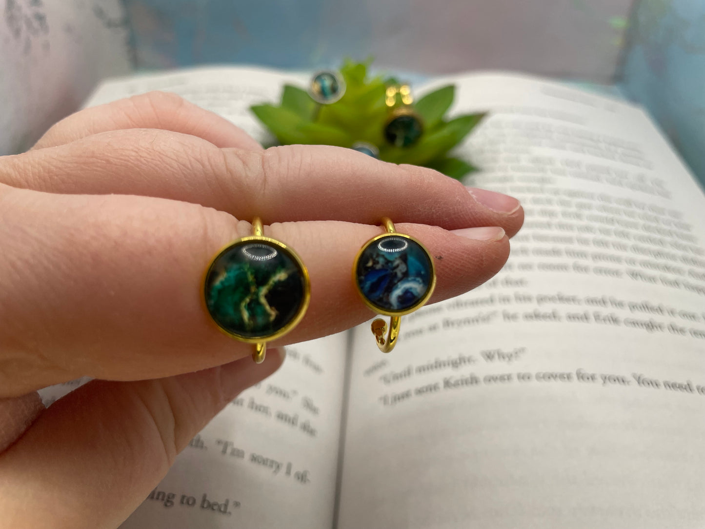Adjustable Marble Cabochon Rings – Stainless Steel