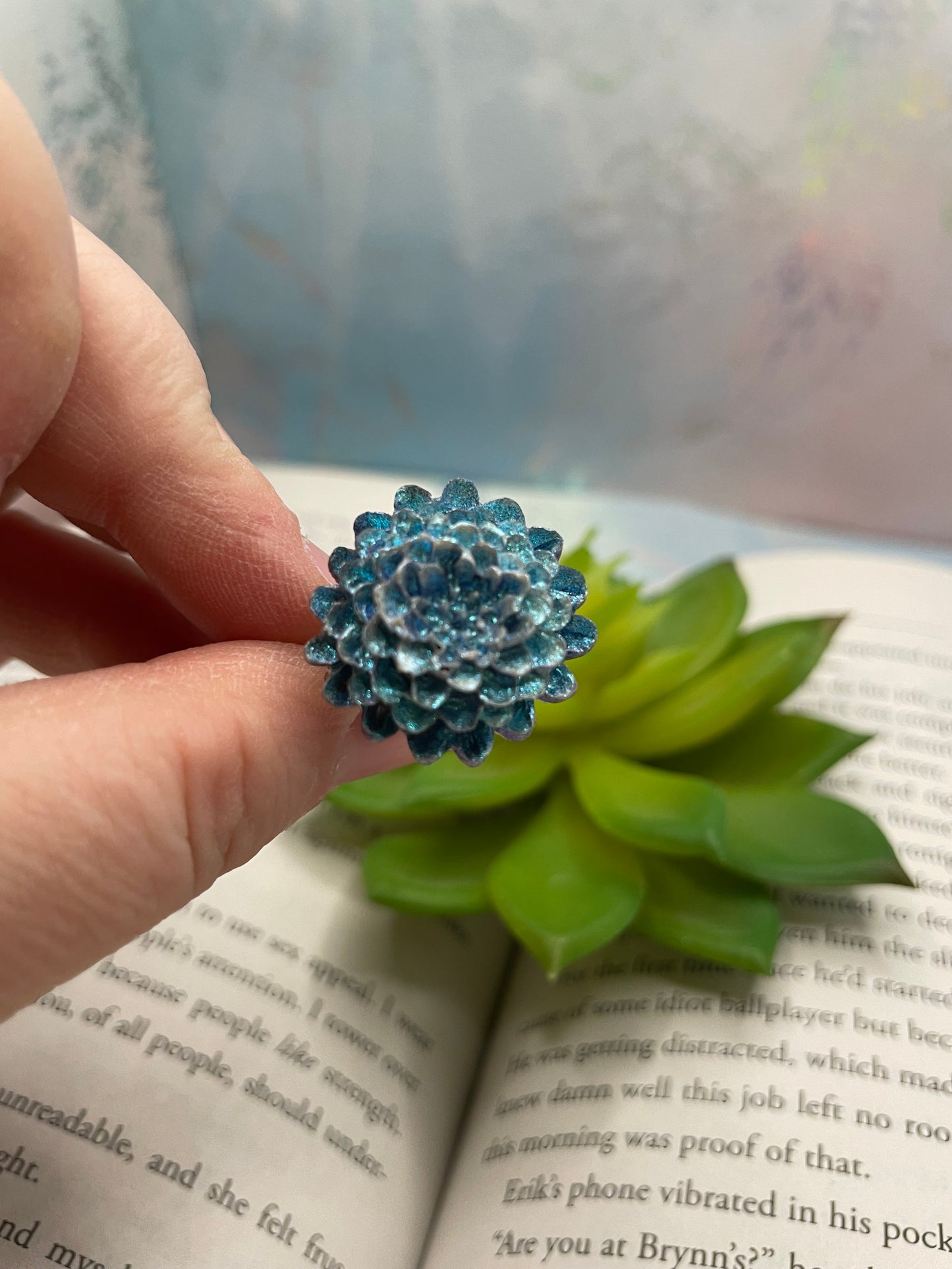Chrysanthemum Resin Ring — Adjustable Stainless Steel