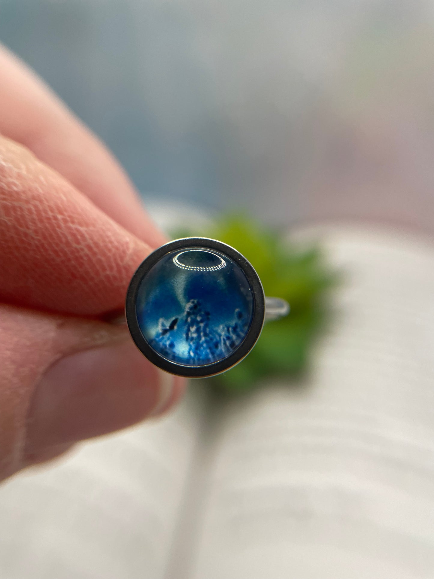 Glass Cabochon Adjustable Rings -Stainless Steel