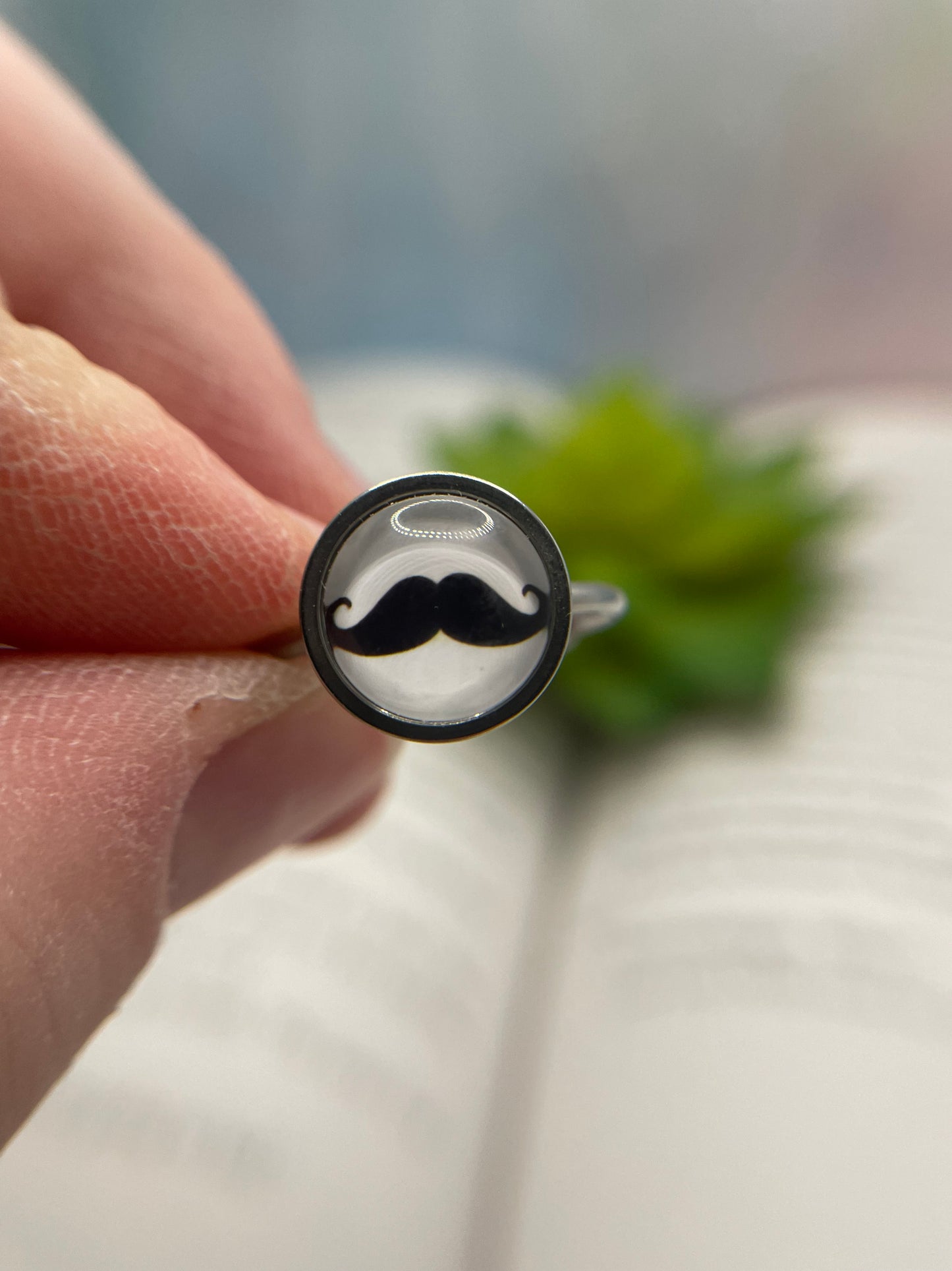 Glass Cabochon Adjustable Rings -Stainless Steel