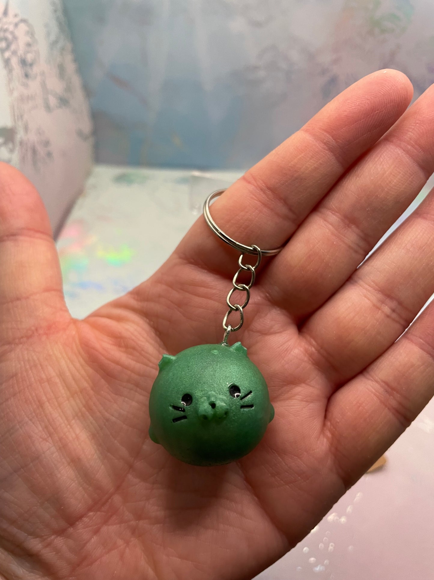 Handmade Round Animal Resin Keychain