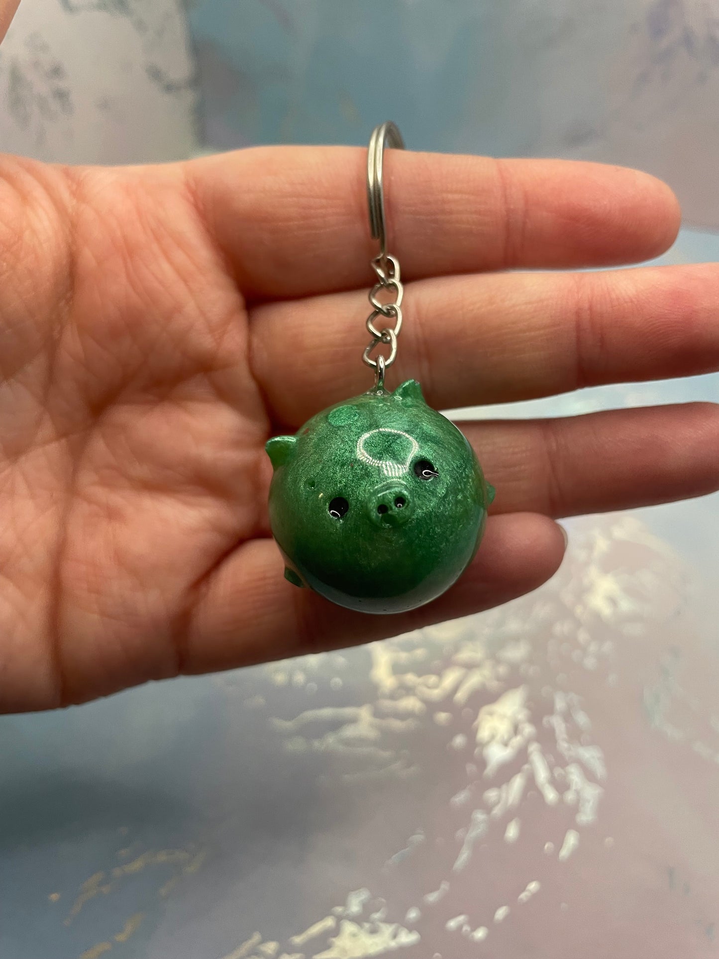 Handmade Round Animal Resin Keychain