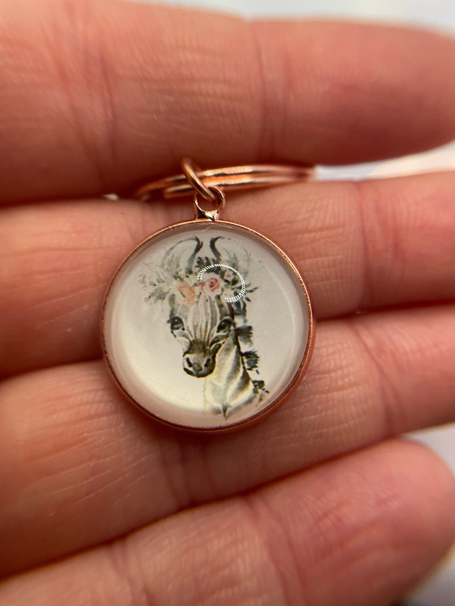 Animal with flower Keychain – Rose Gold Bezel