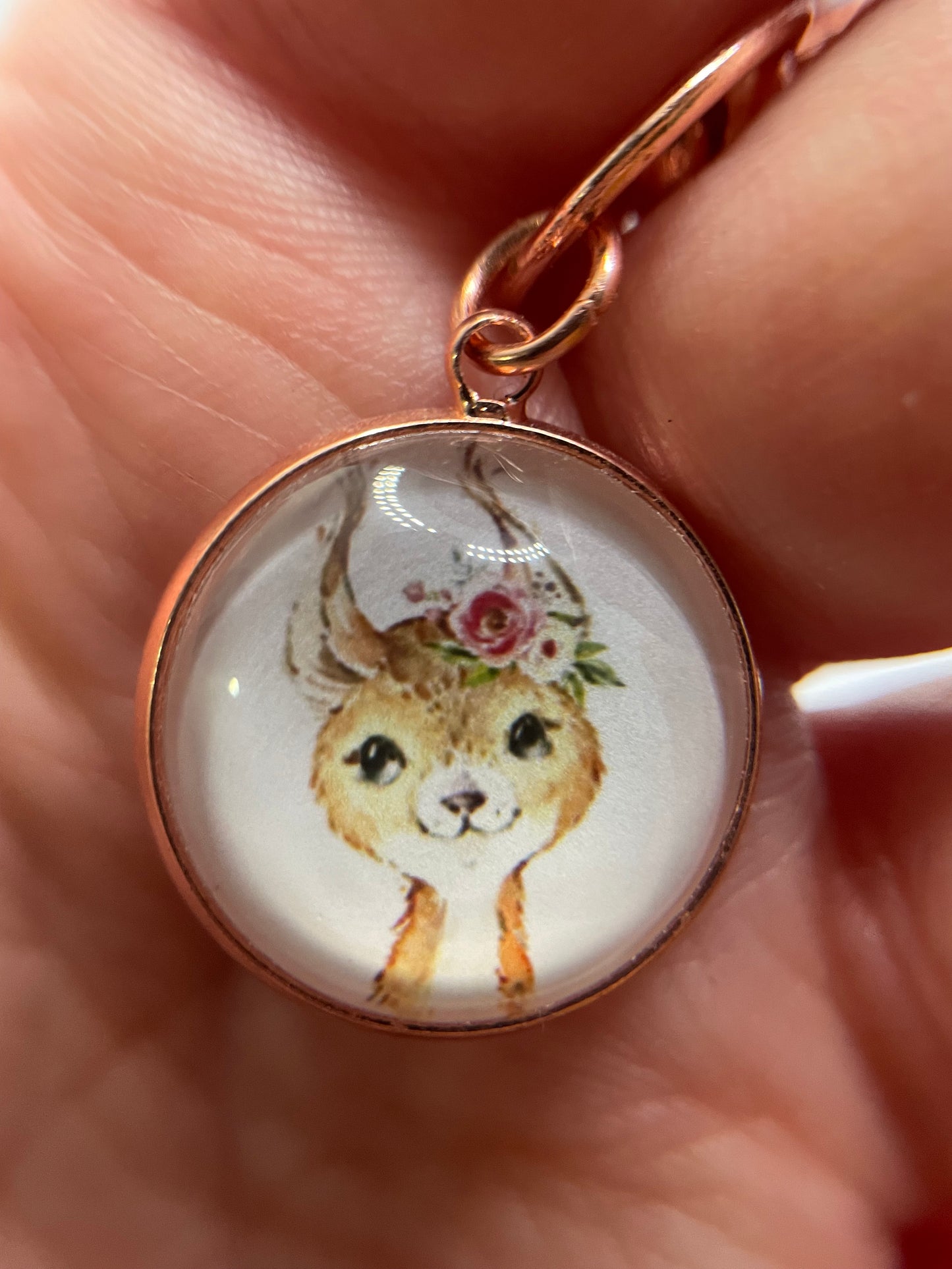 Animal with flower Keychain – Rose Gold Bezel