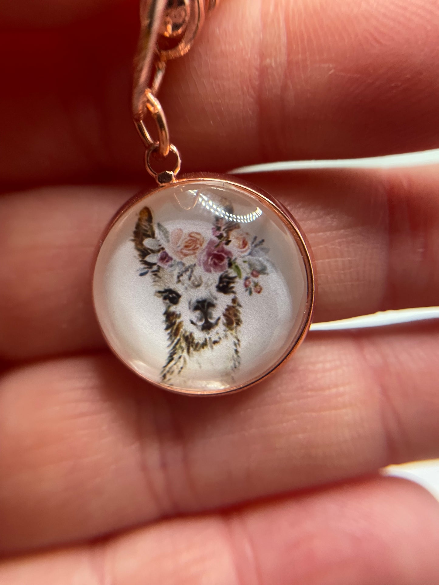 Animal with flower Keychain – Rose Gold Bezel
