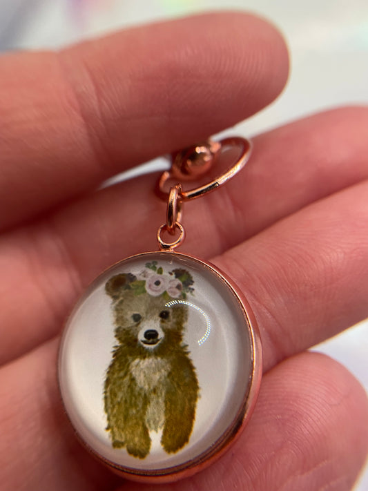 Animal with flower Keychain – Rose Gold Bezel