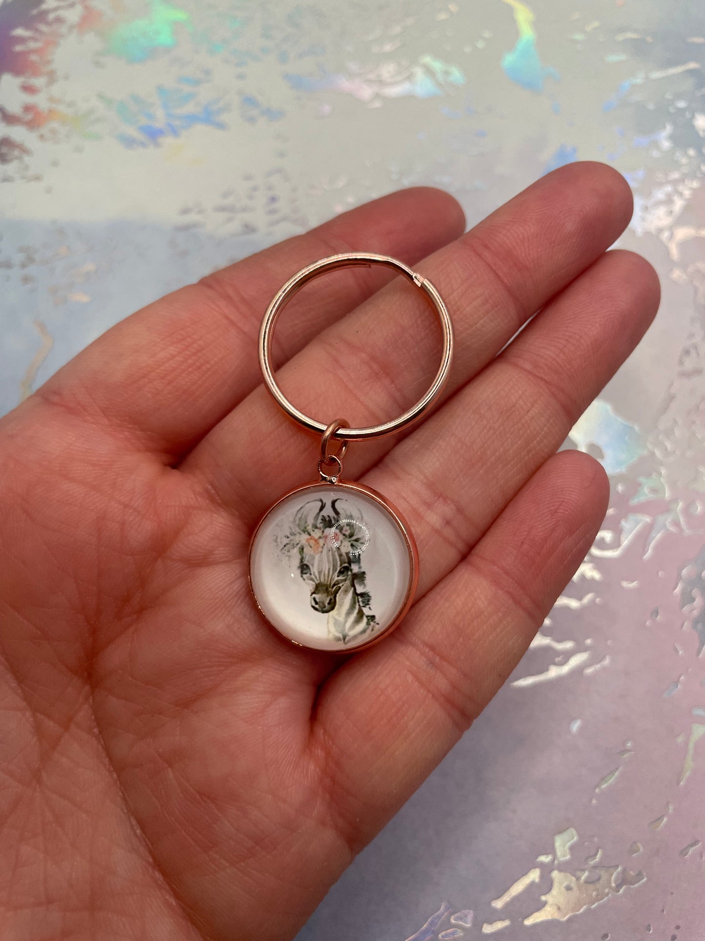 Animal with flower Keychain – Rose Gold Bezel