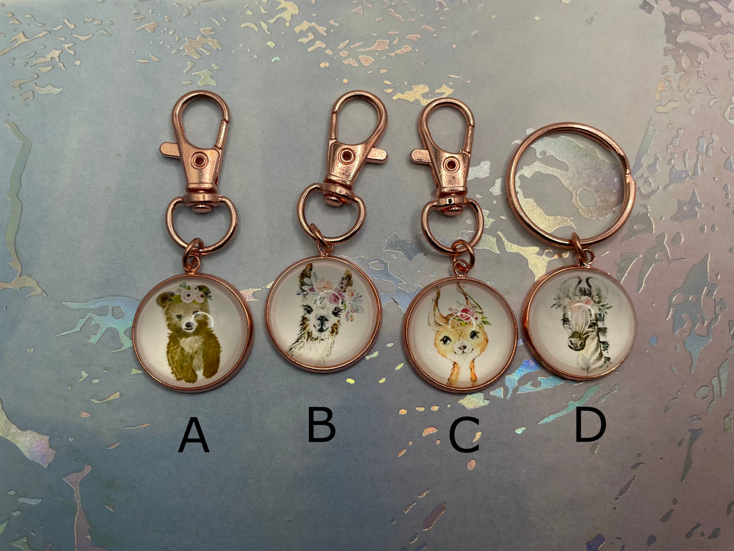 Animal with flower Keychain – Rose Gold Bezel