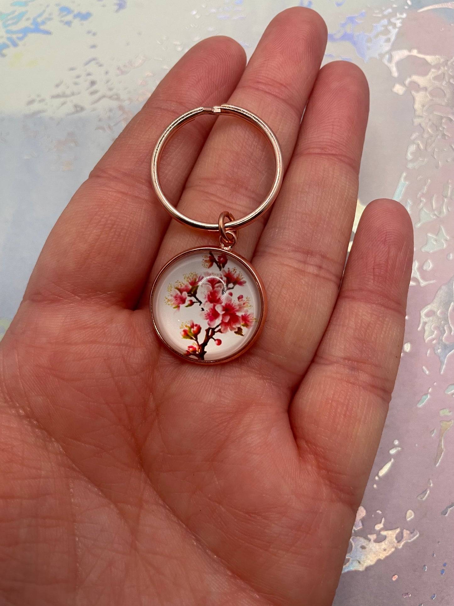 Cherry Blossom Keychain – Rose Gold Bezel