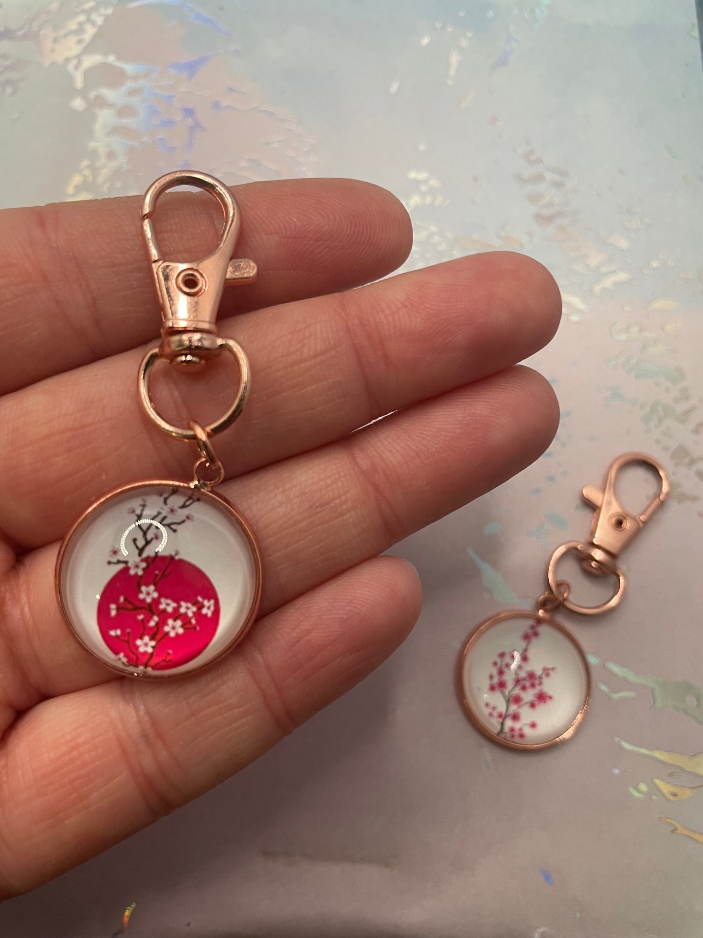 Cherry Blossom Keychain – Rose Gold Bezel