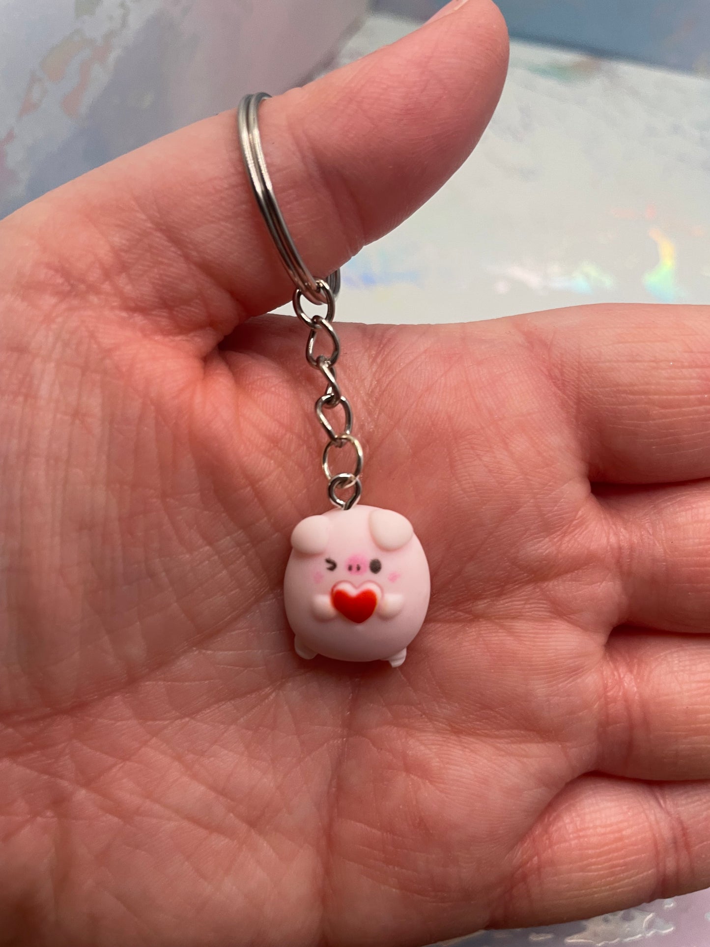 Cute Pig Keychain with Heart