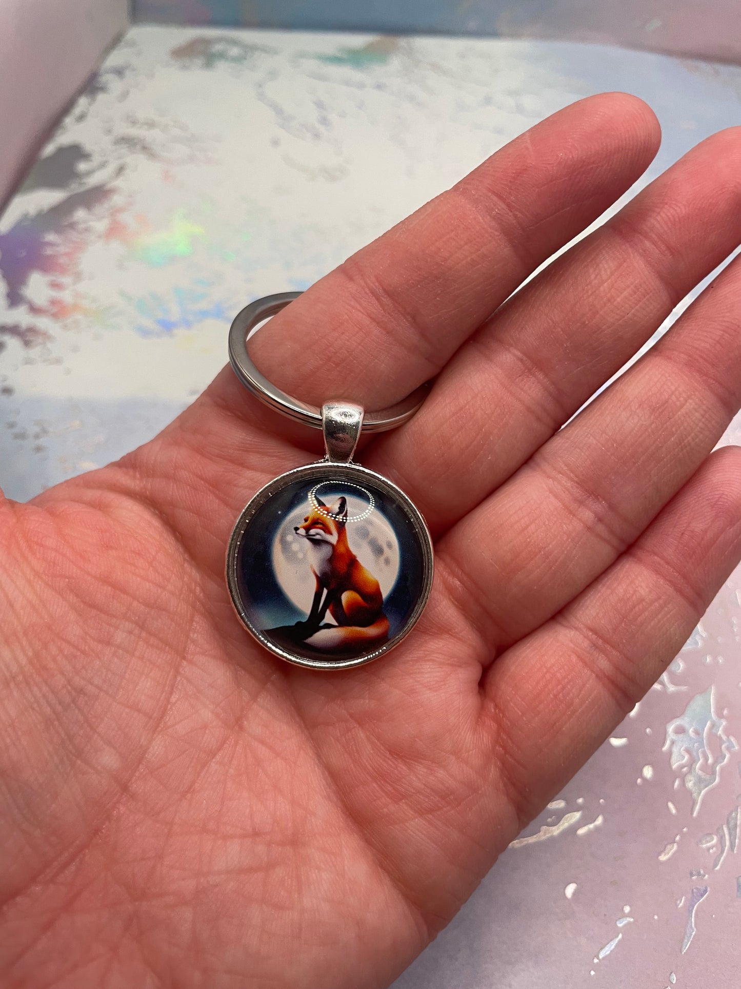 Fox Keychain – Silver Bezel