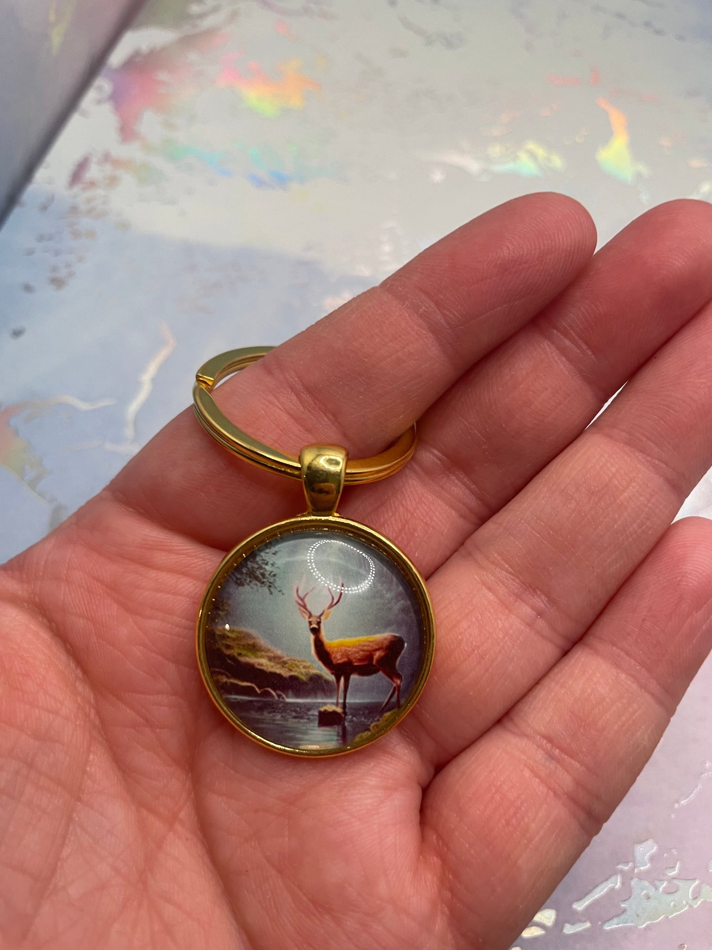 Deer Keychain – Gold Bezel