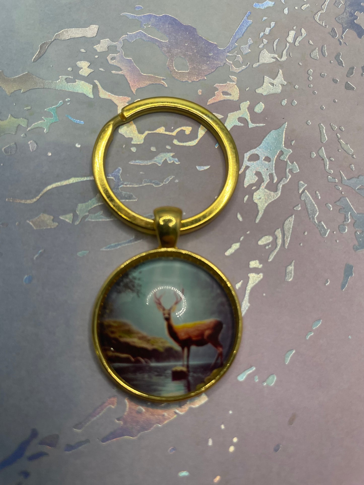 Deer Keychain – Gold Bezel