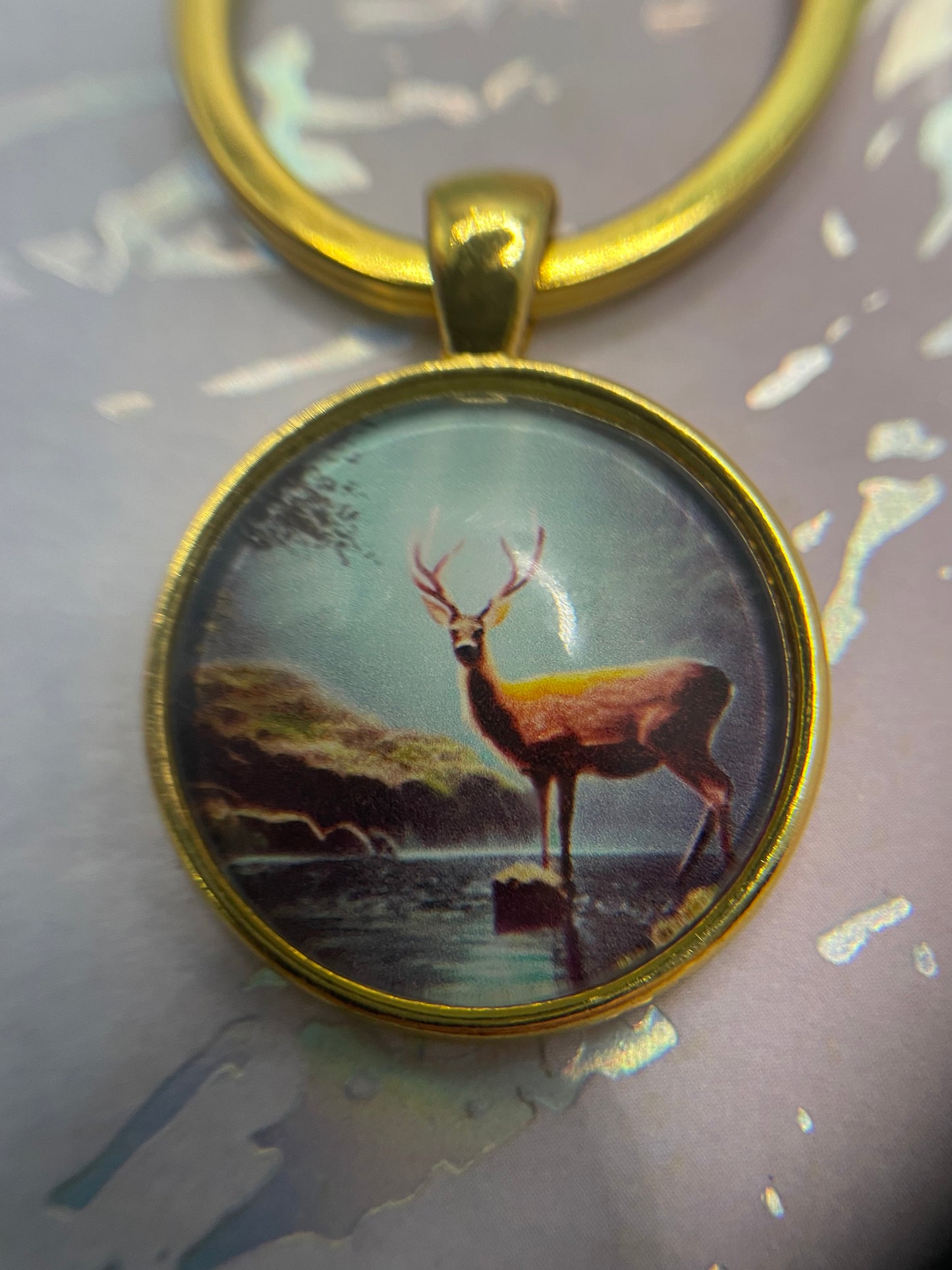 Deer Keychain – Gold Bezel