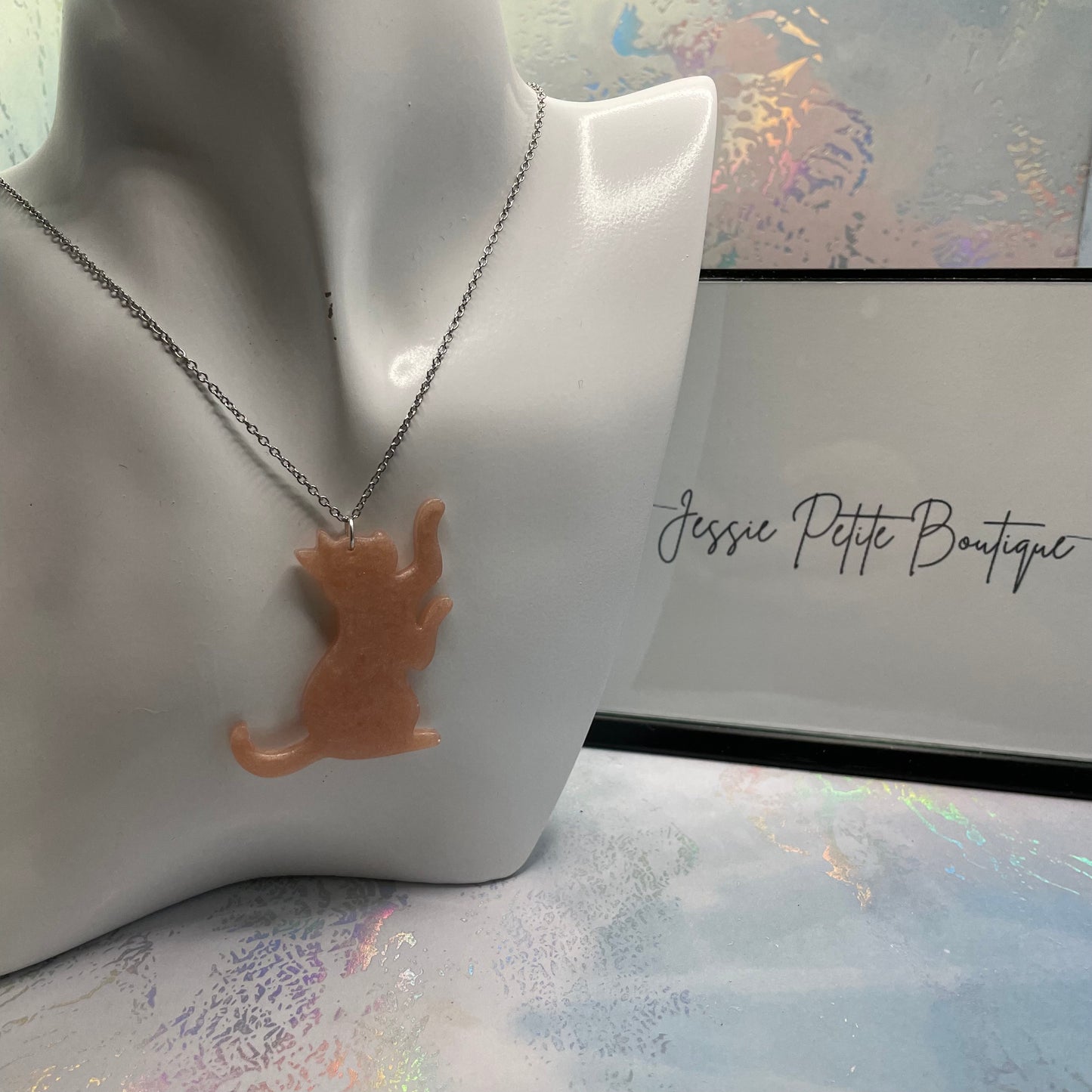 Collier Chat Rose - 23"Sans nickel+Acier inoxydable