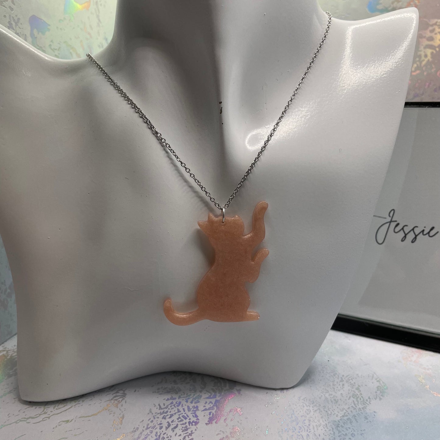 Collier Chat Rose - 23"Sans nickel+Acier inoxydable