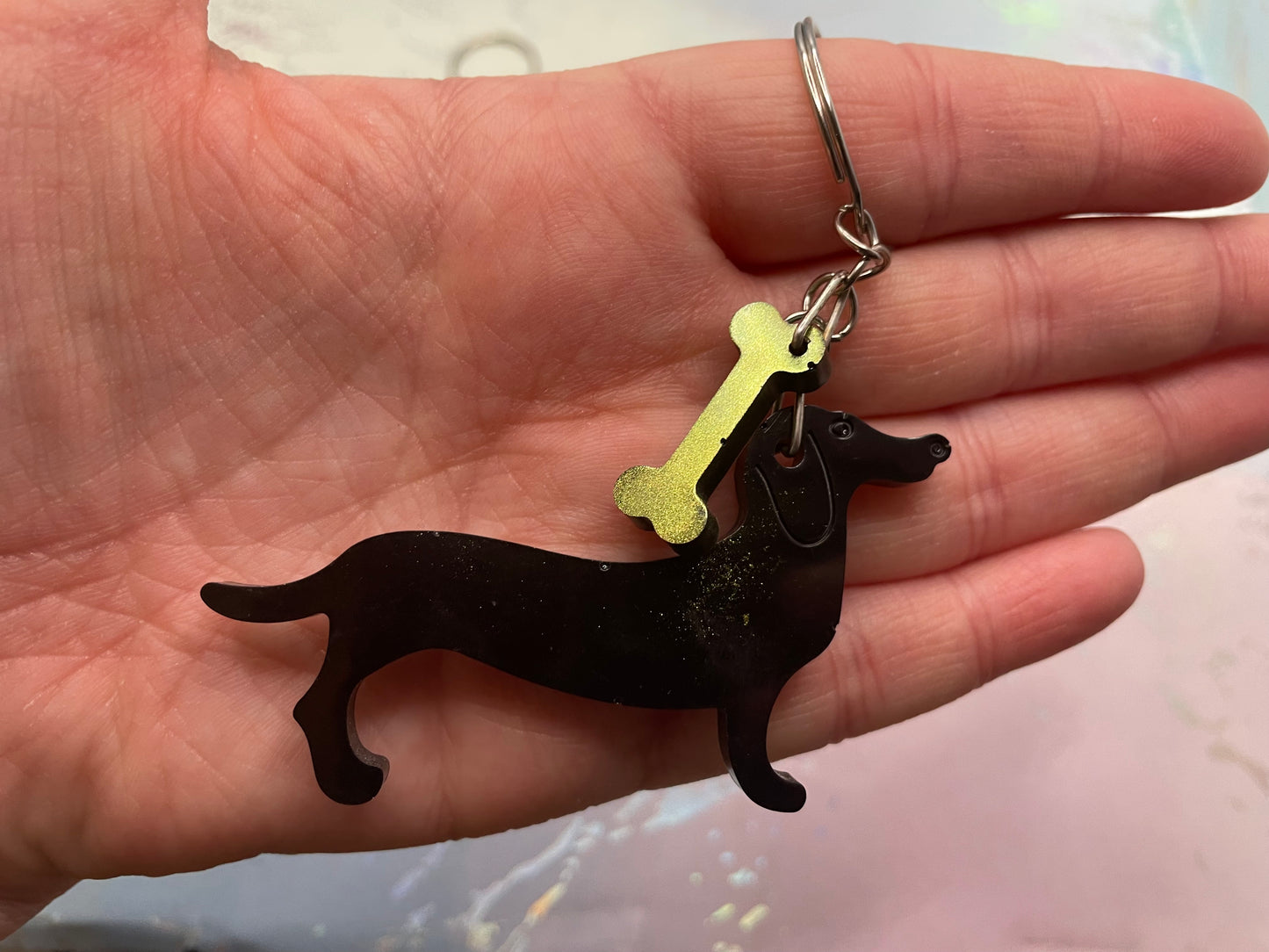 Wiener Dog & Bone Keychain