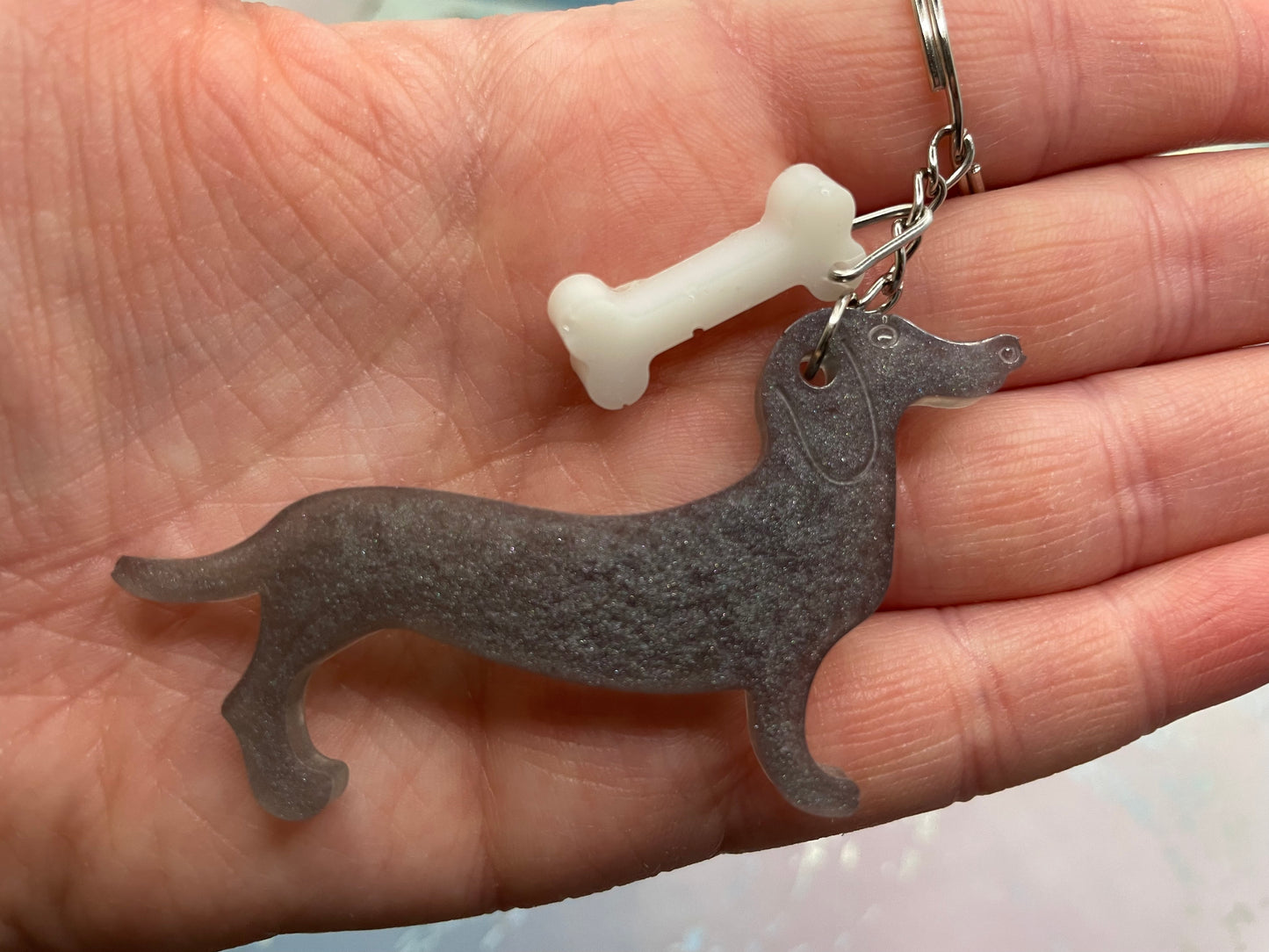 Wiener Dog & Bone Keychain