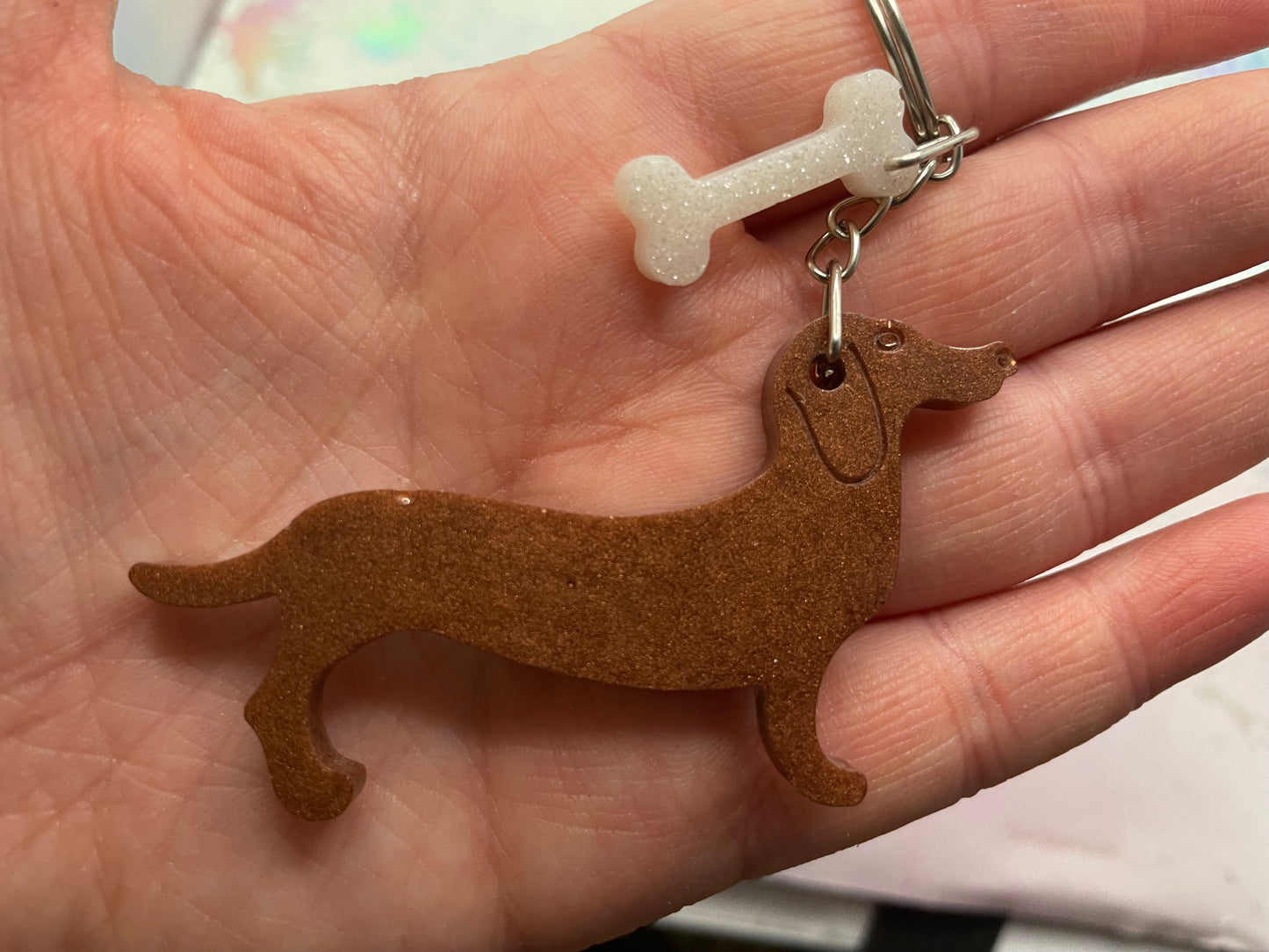 Wiener Dog & Bone Keychain
