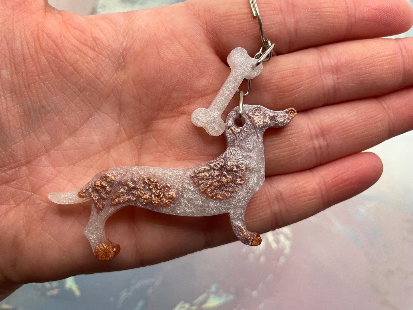 Wiener Dog & Bone Keychain
