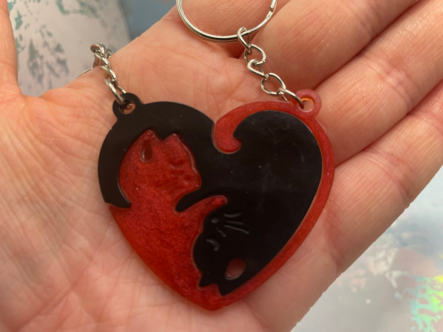Matching Heart Cat Keychain