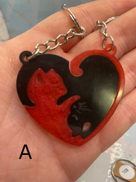 Matching Heart Cat Keychain