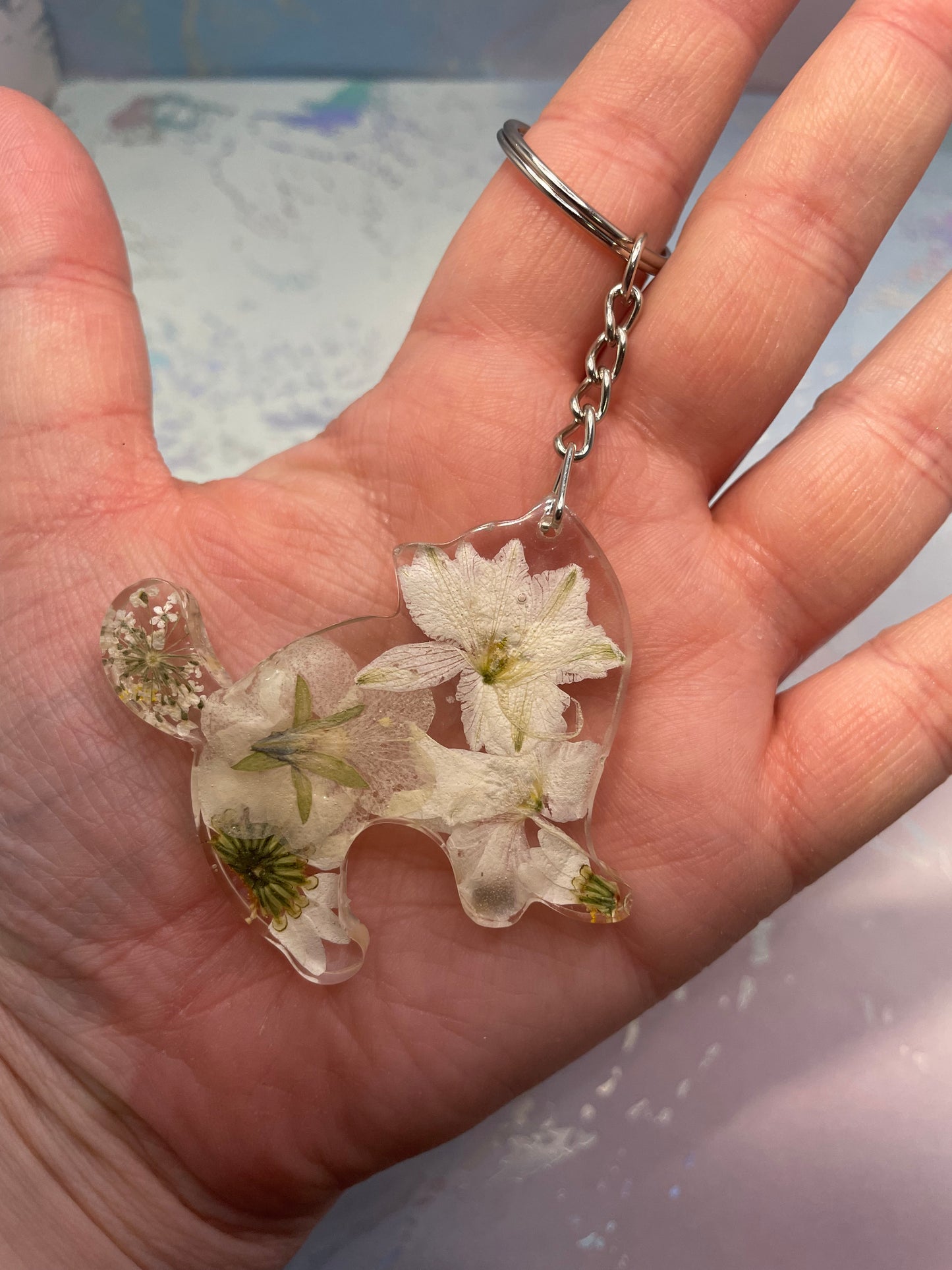 Flower Cat Keychain – Real Dried Flowers