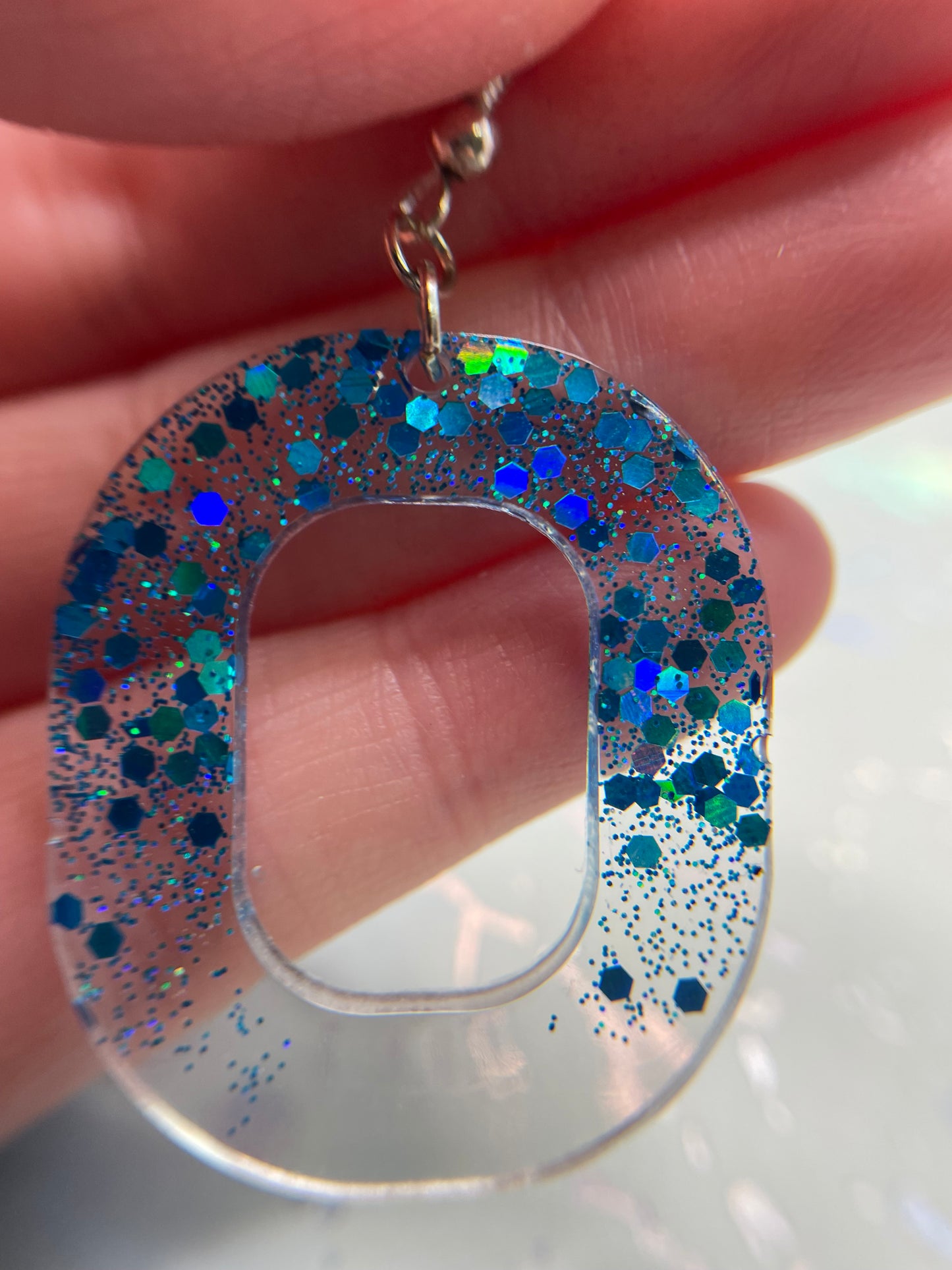 Sparkly Blue Oval Earrings-Nickel Free