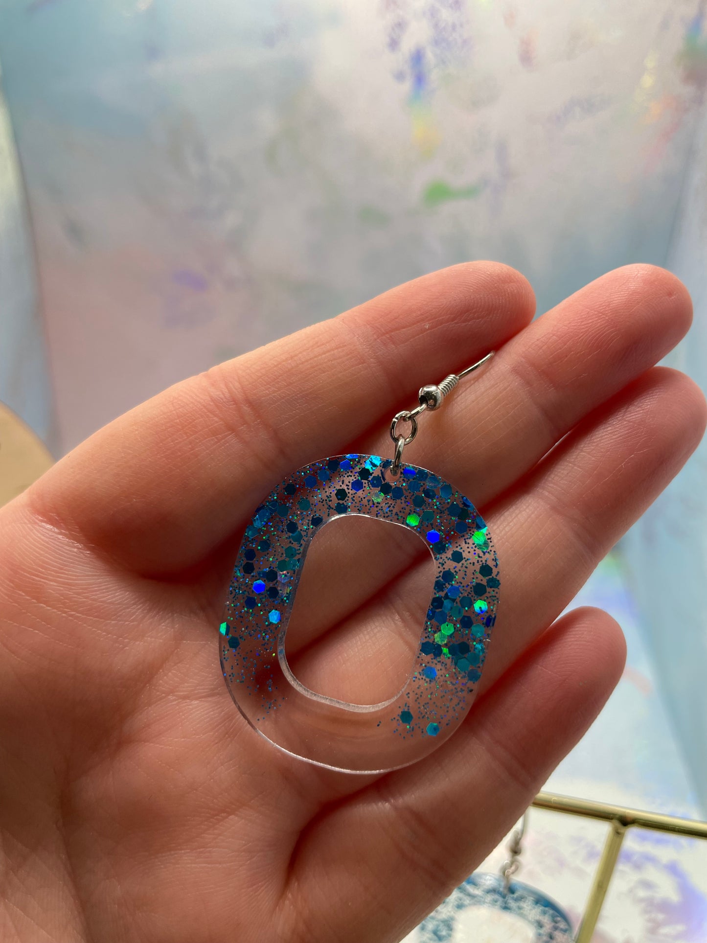 Sparkly Blue Oval Earrings-Nickel Free