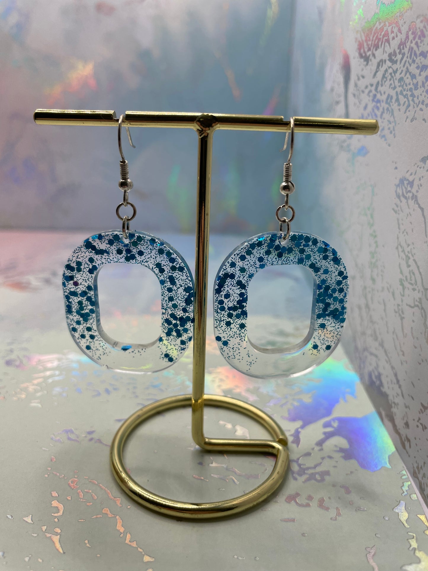 Sparkly Blue Oval Earrings-Nickel Free