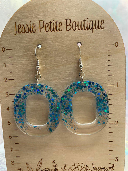 Sparkly Blue Oval Earrings-Nickel Free
