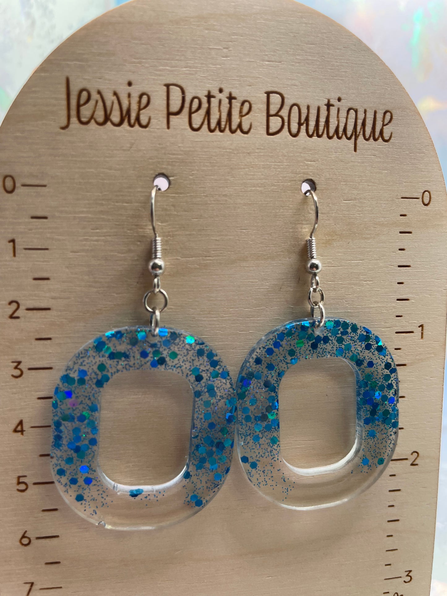 Sparkly Blue Oval Earrings-Nickel Free
