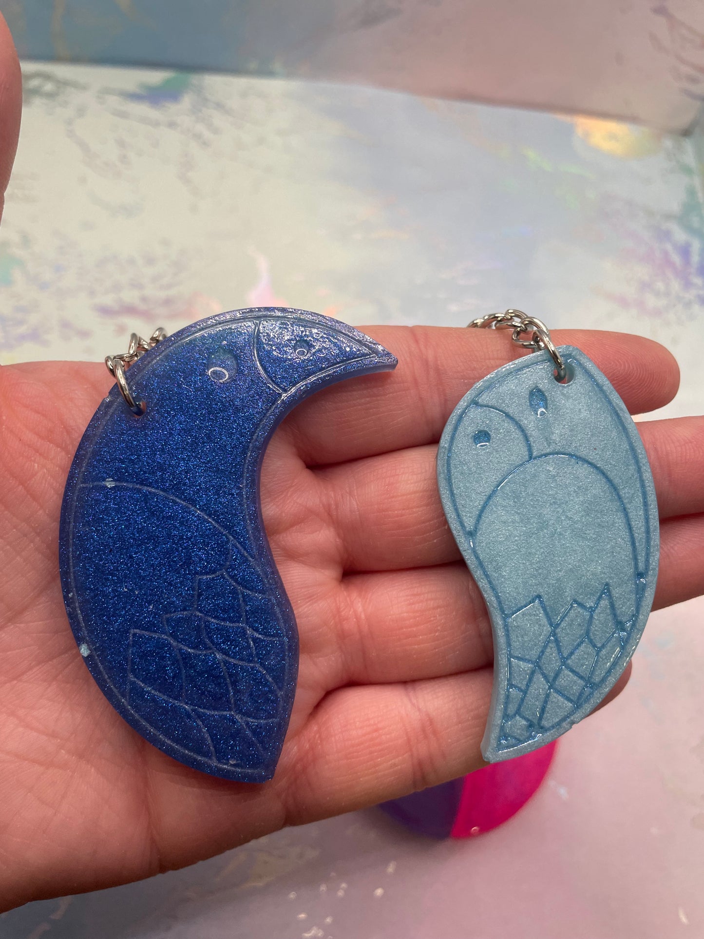 Matching Bird Keychain Set – Handmade Resin